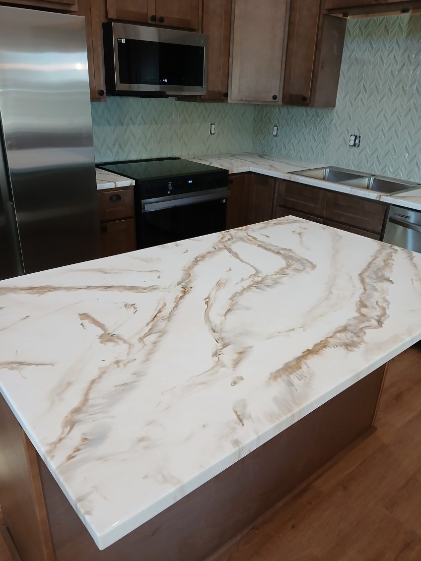 Marble countertop island installed in a Missouri kitchen